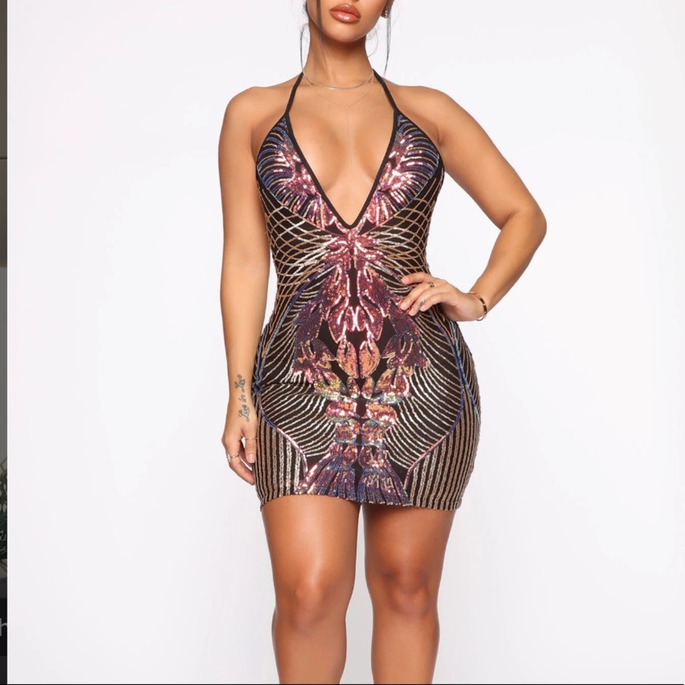 Fashion Nova Hashtag Hot Sequin Mini Dress - Blue Hologram size Small 💖